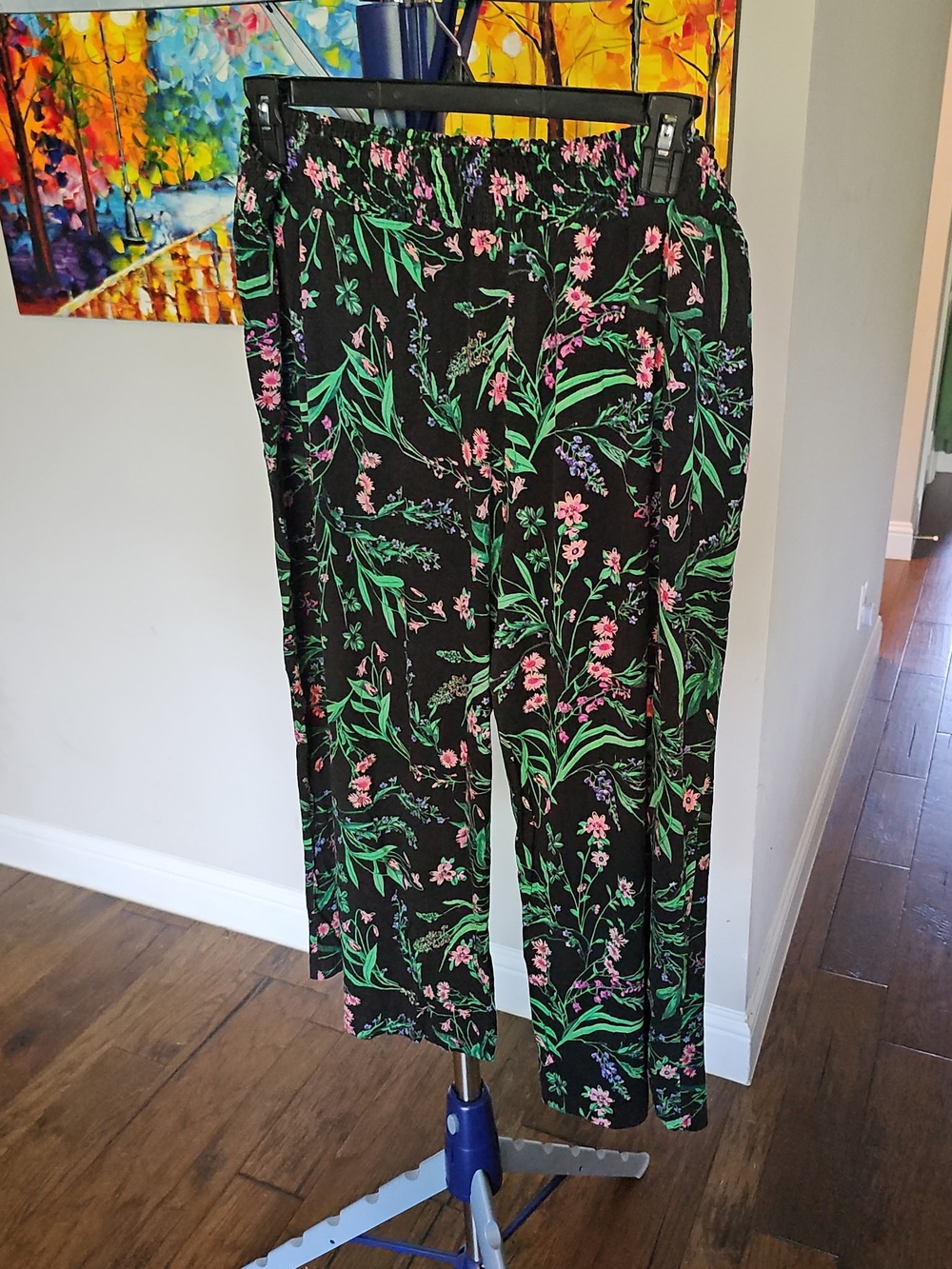 Soma Black Wide-Leg Pants with Green & Pink Floral Print #3